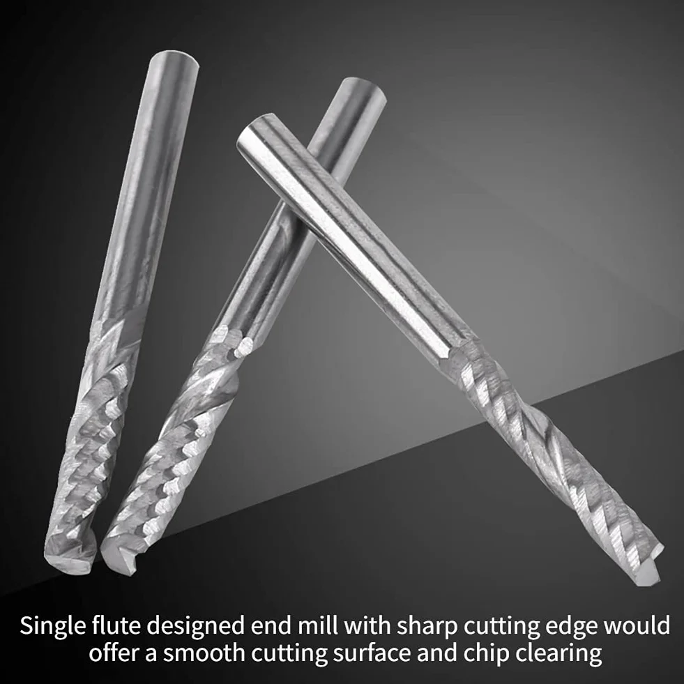 Set di frese, frese a spirale in carburo di tungsteno 10 pezzi Frese a singolo flauto Frese a CNC Codolo 4 mm