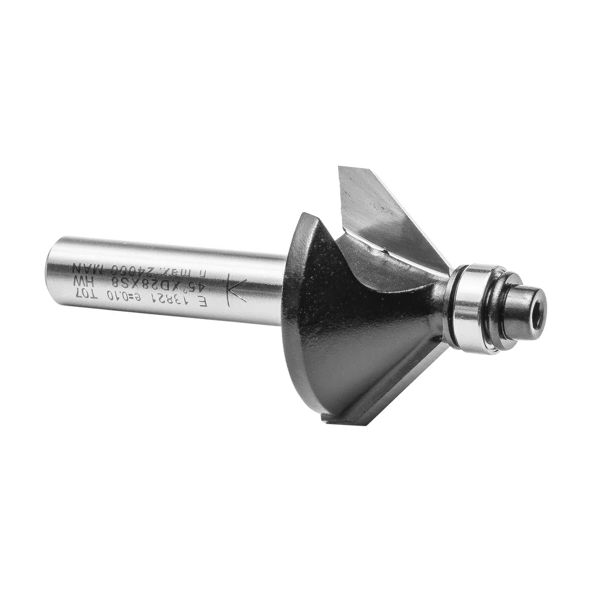 ENT 13821 Fresa a smusso carburo, Albero (S) 8 mm, diametro (D) 28,6 mm, NL 9 mm, E 45°, SL 32 mm, con cuscinetto a sfere