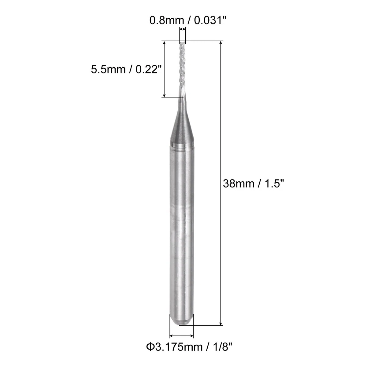 QUARKZMAN 20pz 0,8mm Punte Fresa 1/8" Punte Router CNC Metallo Duro Integrale Codolo Dritto Taglierina Incisione con Coltello Mais per Intaglio Legno Fresatrice Circuito Stampato PCB