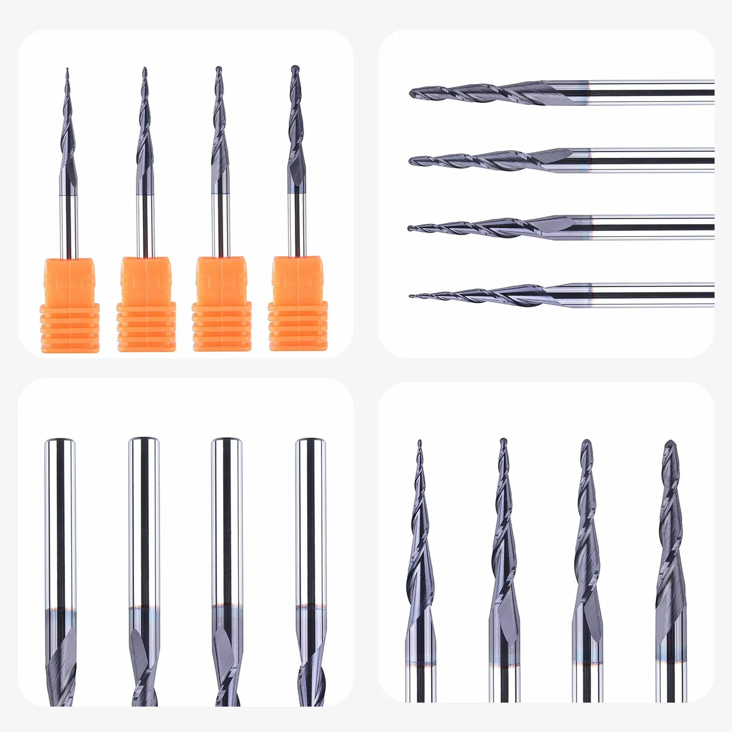 SpeTool 4 frese a testa sferica con punta conica CNC R0,25 mm 1,0 mm fresa da 4 mm fusto VHM fresa per fresatrice superiore con rivestimento TiAlN per incisione 2D e 3D