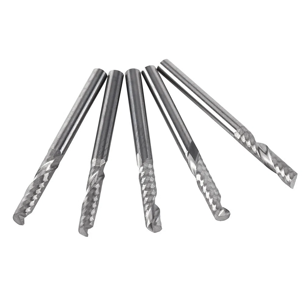 5 Pezzi Frese Set, 1/8" Gambo 3.175x22mm Fresa a Spirale, Carburo di Tungsteno Singolo Flauto Fresa Spirale CNC Frese, per Legno Alluminio Acciaio Titanio