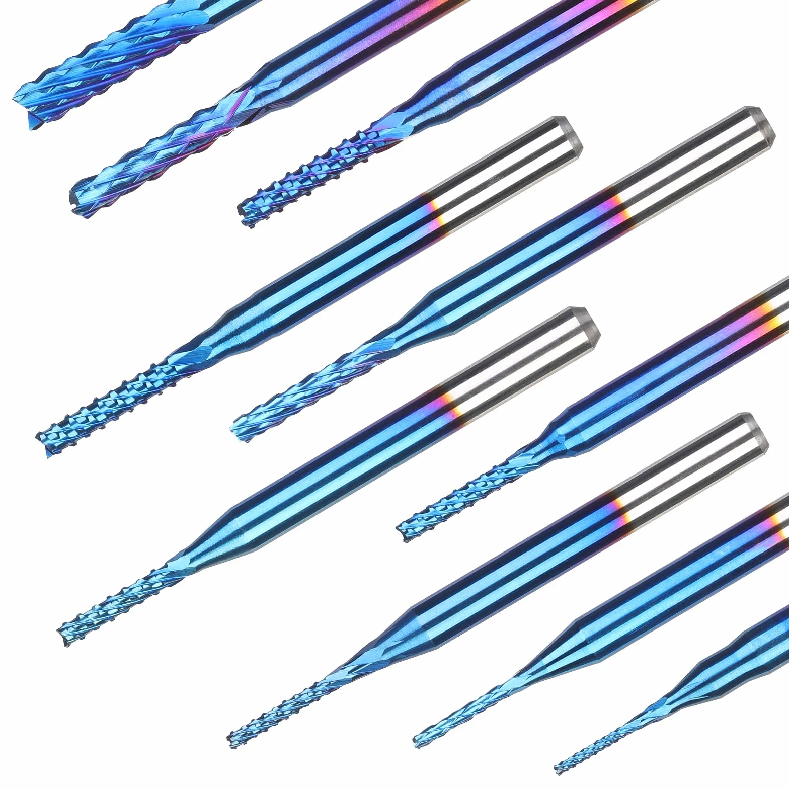 SainSmart Genmitsu Nano Blue Coat - Set di 10 frese CNC per legno PVC, alluminio, 0,8-3 mm, codolo 1/8"
