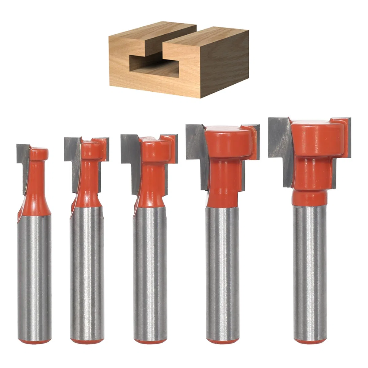 Fresa a T da 5 Pezzi, Gambo da 8 mm, per Lavorazione del Legno