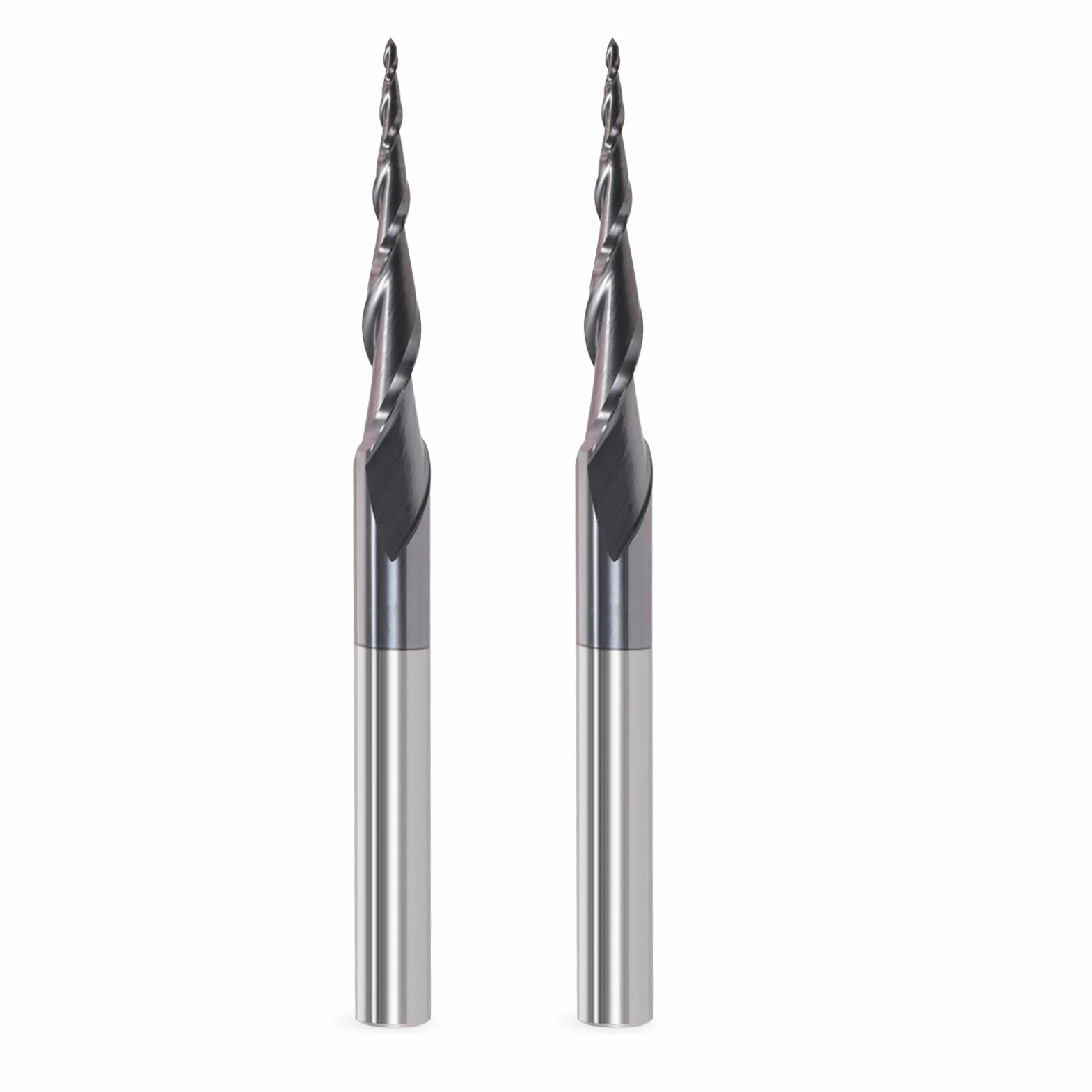 Fresa a testa sferica conica per fresa superiore CNC, fusto da 6 mm, 2 flauti HRC55, punta per fresa elicoidale a raggio 0,5 mm, punte da intaglio CNC con rivestimento AlTiN per 2D e 3D Gravu