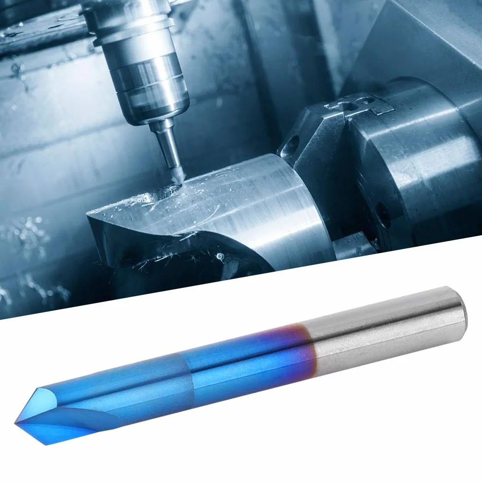 Fresa a 90 Gradi Estremità Smussata, Fresa A2 Taglienti In Metallo Duro Fresa Smussatura Rivestimento Blu Smusso Fresa Utensile Manuale, Fresa a Smusso(6 * 50mm)