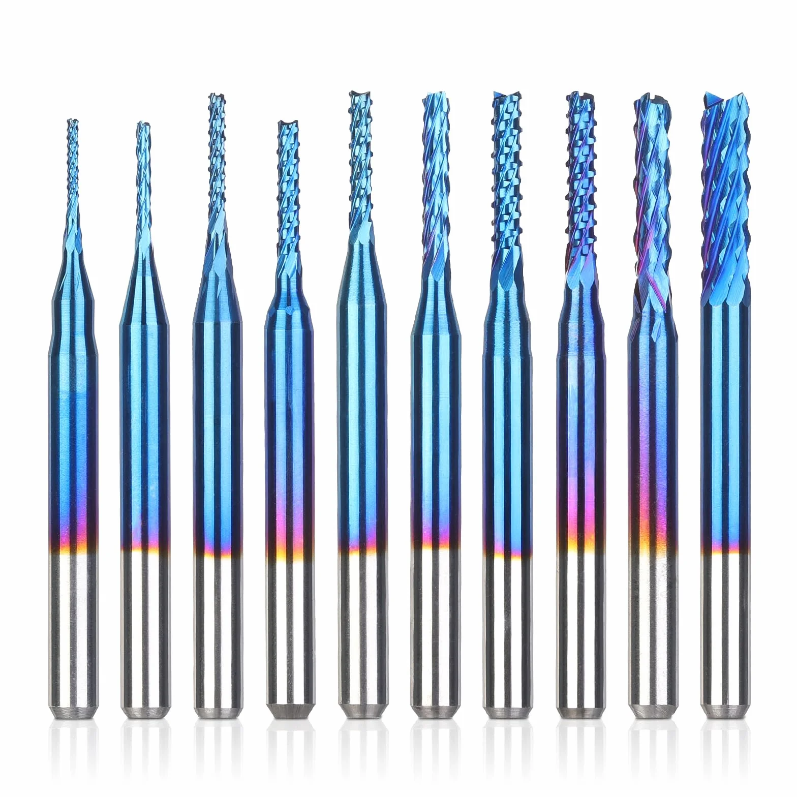SainSmart Genmitsu Nano Blue Coat - Set di 10 frese CNC per legno PVC, alluminio, 0,8-3 mm, codolo 1/8"