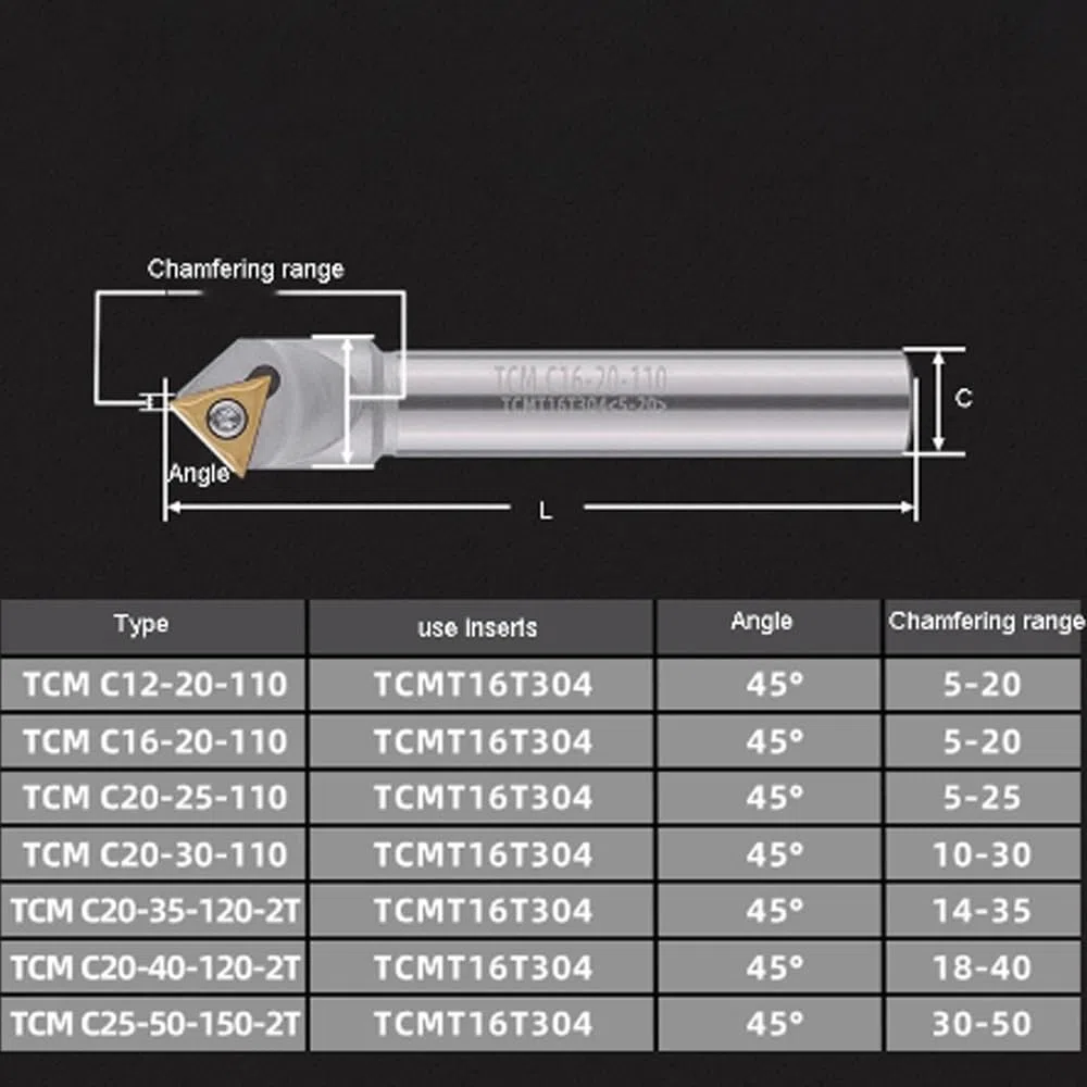 TCM Utensile for smusso a 45 gradi 12 16 20 mm C20-40-120 Tornio CNC Fresa for acciaio al tungsteno TCMT Inserto in metallo duro Fresa (Size : C12-20-110)