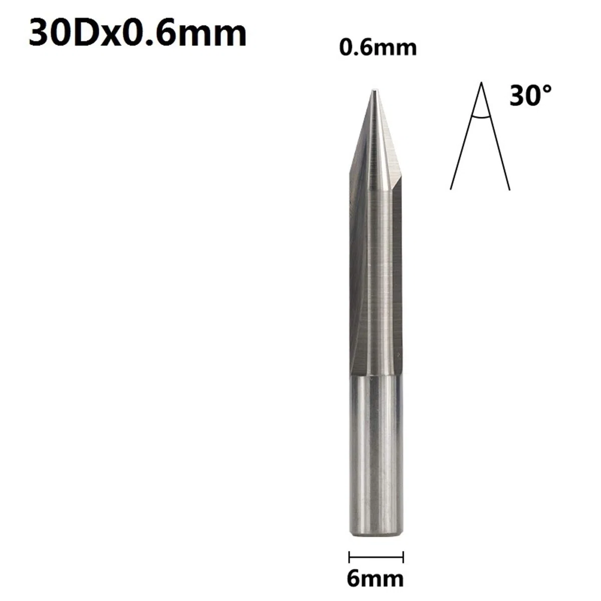 Zxxin-Punta della Fresa, 1pc CNC Carving Bit 6mm Shank 15/20/25/30 Gradi V Shape End Mill Tip 0.3-1.0mm 2 Flauto PVC Incisione acrilica Incisione Acrilico, Accessori