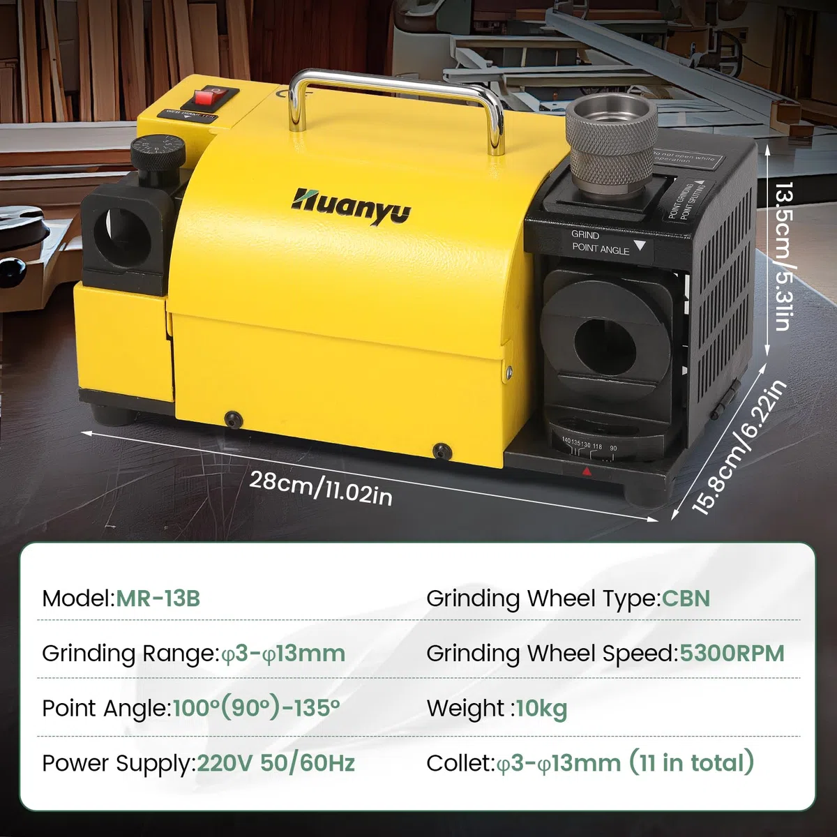 Huanyu MR-13B Ad alta precisione Drill Bit Grinder Portable Drill Bit Sharpener Re-sharpener Angle Grinding Machine, gamma di grinding: 63 -s - 13 (220V, CBN (per HSS))