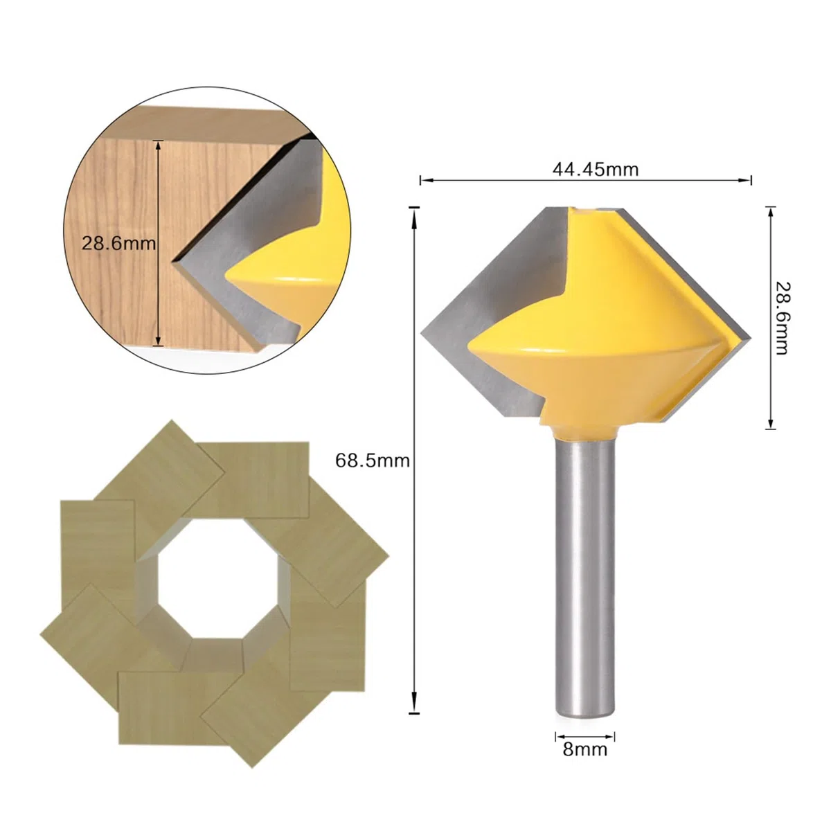 1Pc 6/8/12 Lati Poligono Bocca di Uccello Router Bit 8mm Gambo Lavorazione Del Legno YG8 Lega Mitra Fresa Incisione Del Legno Utensile Da Taglio(8 Sides)
