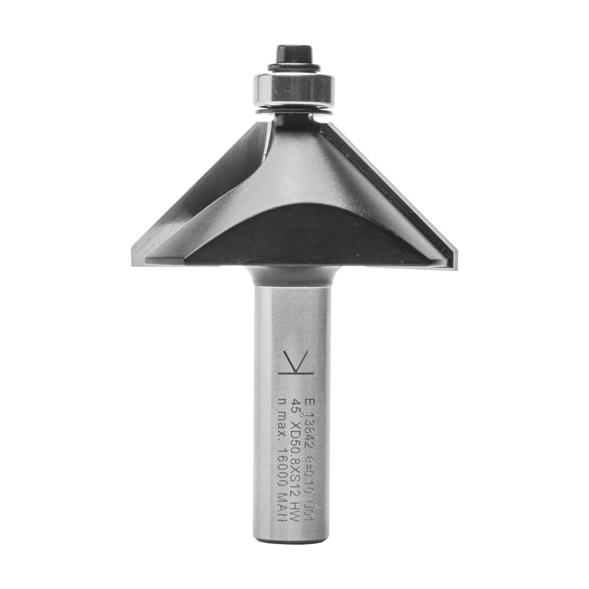 ENT 13842 Fresa a smusso carburo, Albero (S) 12 mm, diametro (D) 50,8 mm, NL 19 mm, E 45°, SL 40 mm, con cuscinetto a sfere