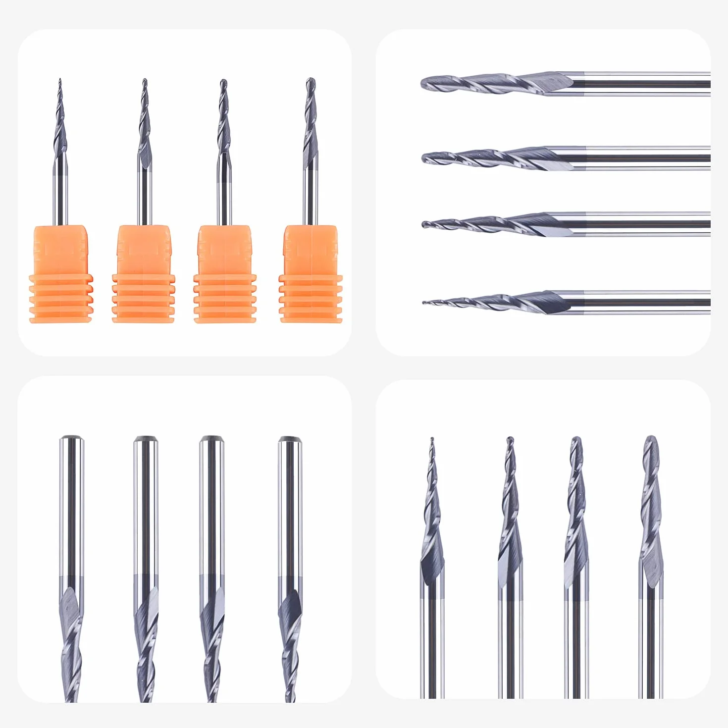 SpeTool 4 Pezzi Fresa Conica e Sferica 0,25~1,0mm CNC Con Gambo 1/8'' in Metallo Duro, Rivestimento TiAlN per Incisione e Intaglio del Legno in 2D e 3D