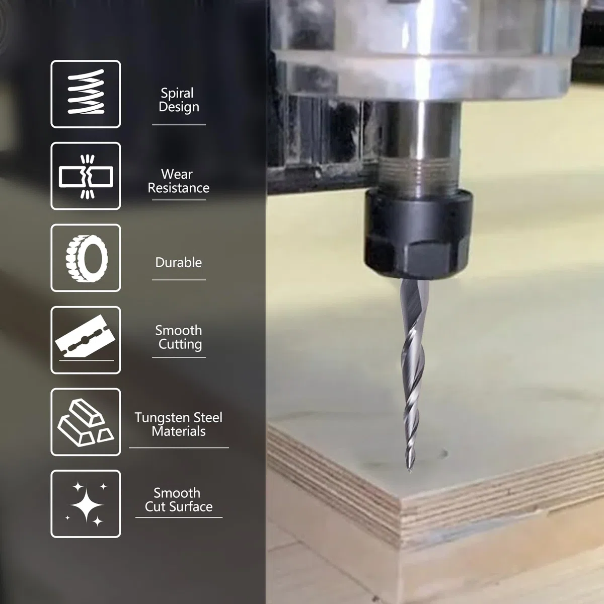 HOZLY Frese coniche a testa sferica per CNC, 2 pezzi, frese a sfera con bit a spirale a 2 tagli con gambo da 6 mm, frese a codolo con HRC55, raggio 0,5 mm, frese per intaglio CNC con rivestimento