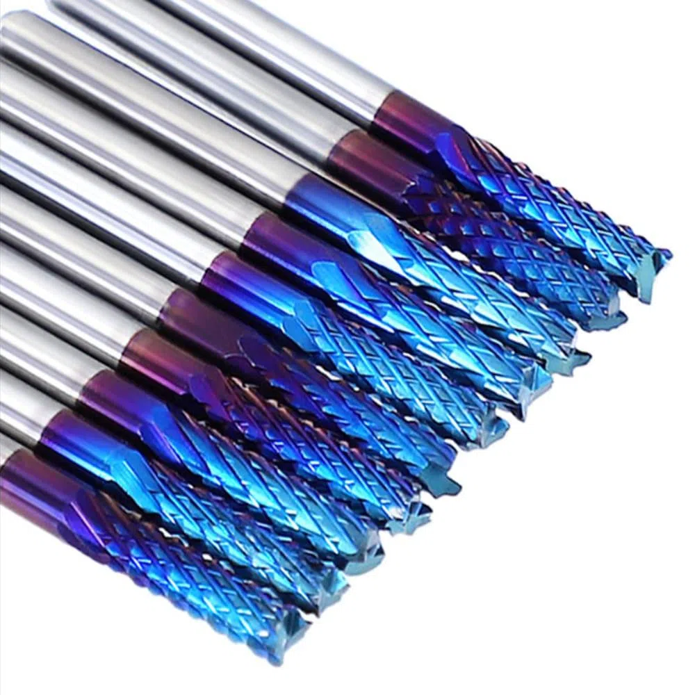 ASNOMY 20 frese CNC Nano Blue Coat, 0,8 – 3,175 mm CNC Router Bit con gambo da 1/8", set di punte per fresatura CNC per plastica, alluminio, circuiti stampati, legno