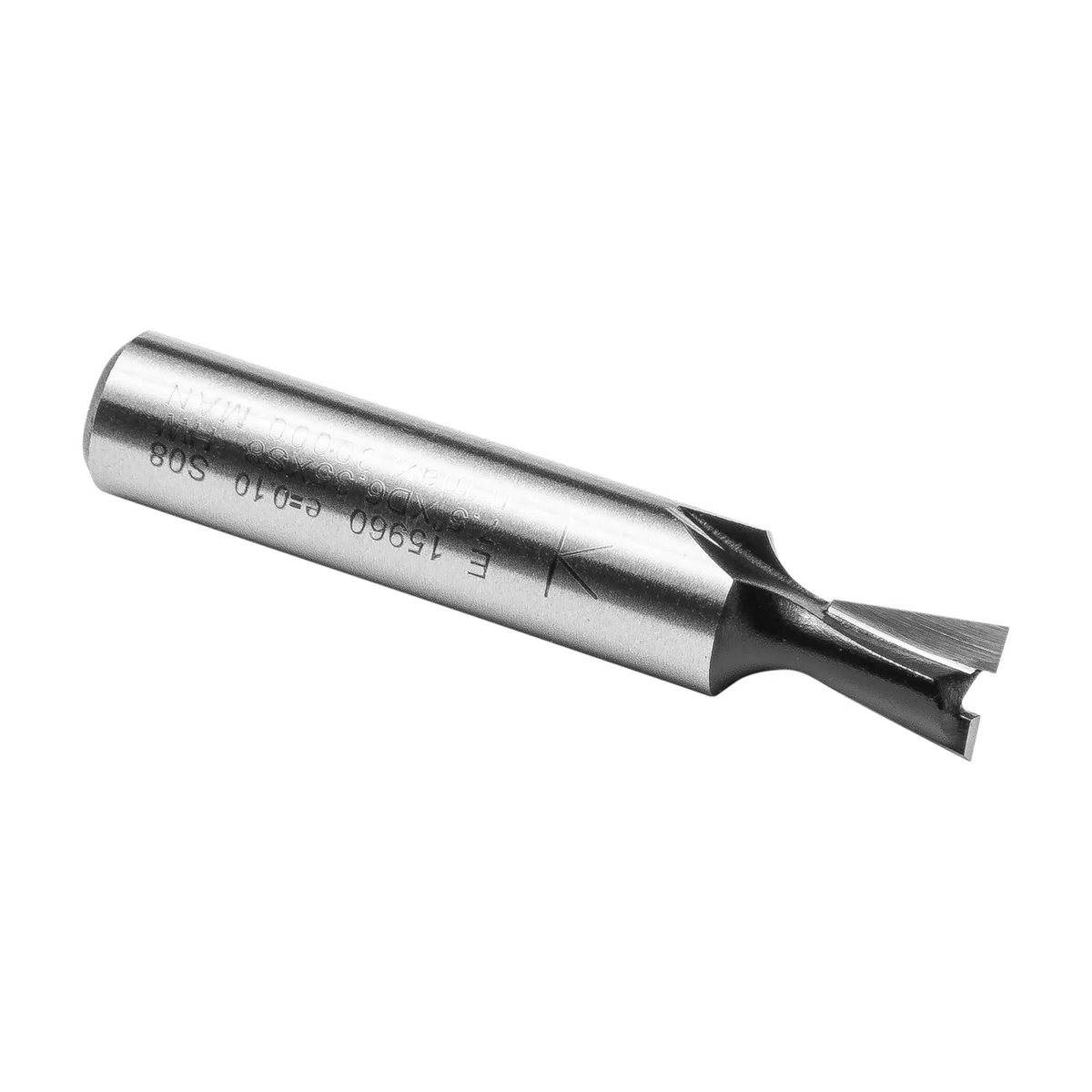ENT 15960 Fresa a candela carburo, Gambo (S) 8 mm, diametro (D) 6,35 mm, NL 7,9 mm, E 7,5°, diametro 32 mm, senza fresa per sgrossatura.