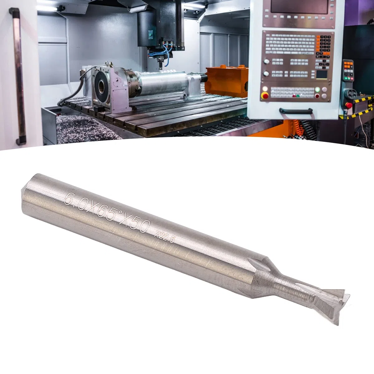 Fresa a Coda di Rondine in Metallo Duro 6 Mm di Diametro Gambo 4 Scanalature 50 Mm di Lunghezza Fresa per la Lavorazione del Legno Fresa a Coda di Rondine (65°)