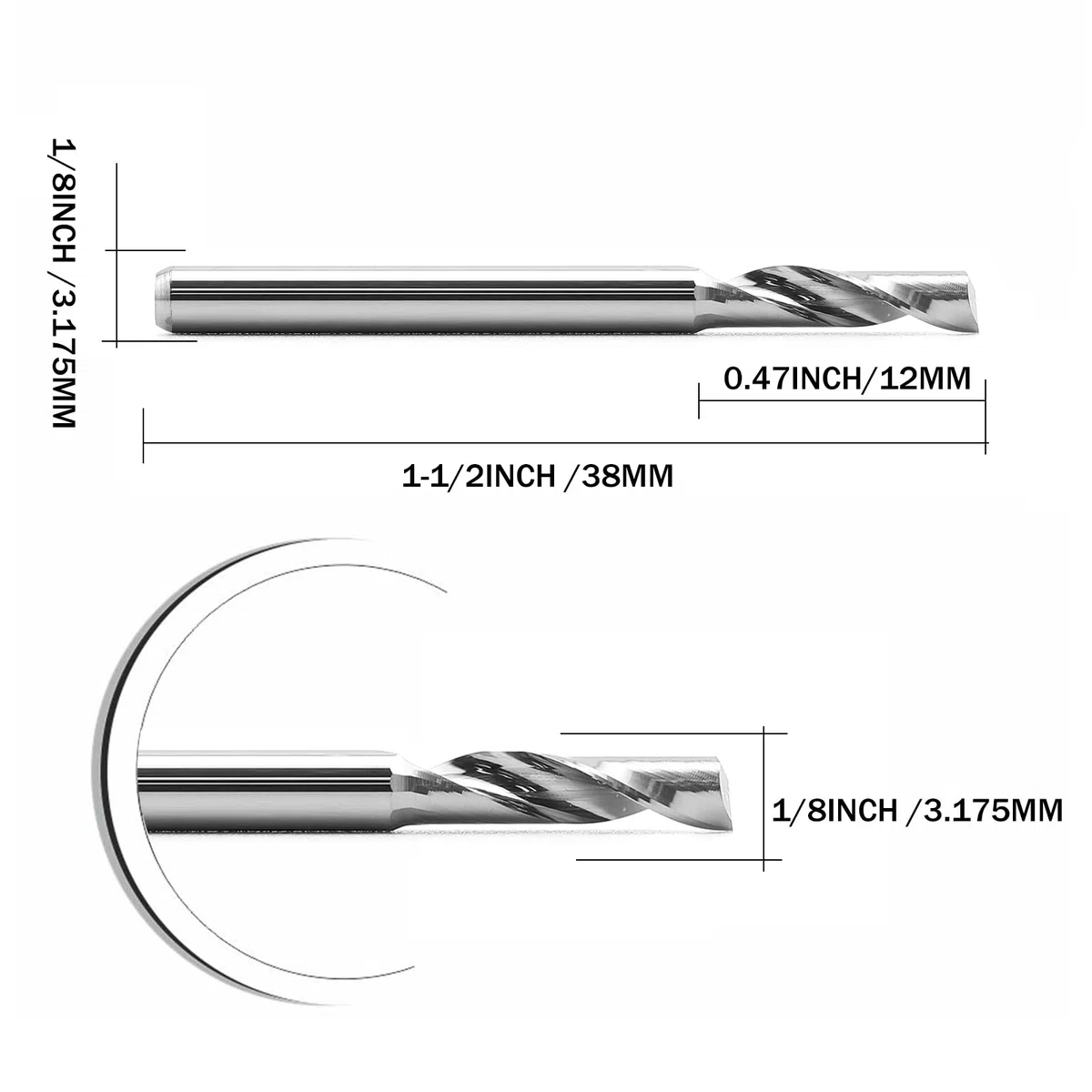 Fresa 3.175mm CNC utensile router frese a una lama frese elicoidali per alluminio tungsteno acciaio metallo fresa a testa intaglio poco