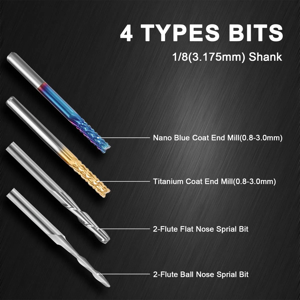 YOFULY Fresa CNC con gambo da 3,175 mm, 40 pezzi End Mills, codolo da 1/8" Fresa CNC da 1/8" con punta piatta e fresa a punta piatta, Nano Blue Coat