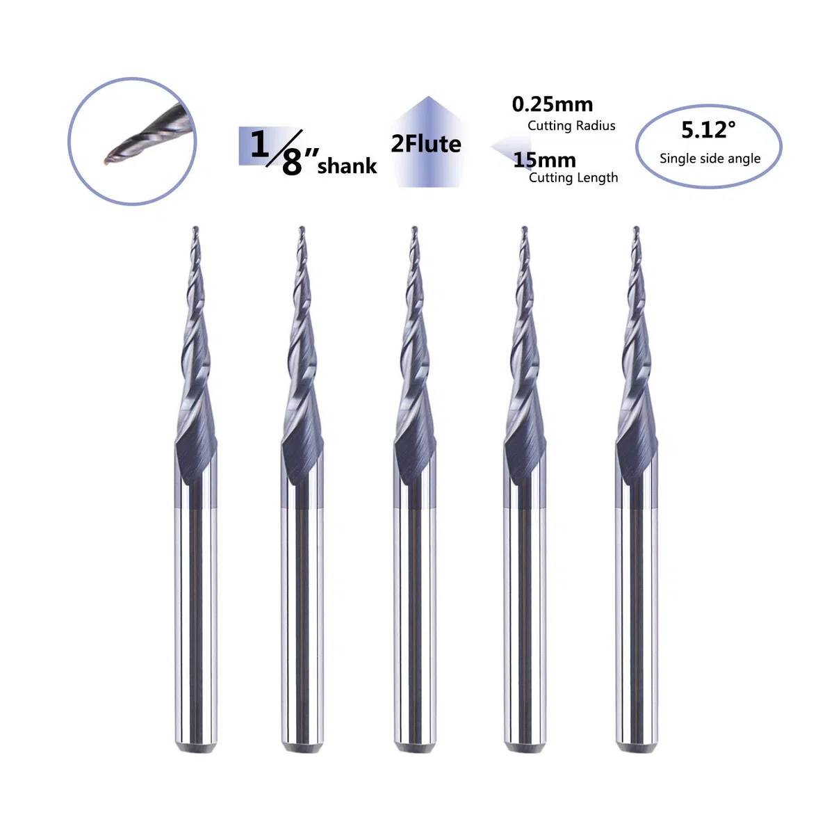 SpeTool Set di 5 frese a punta di naso a sfera conica con asta da 0,25 mm di diametro 0,25 mm di diametro