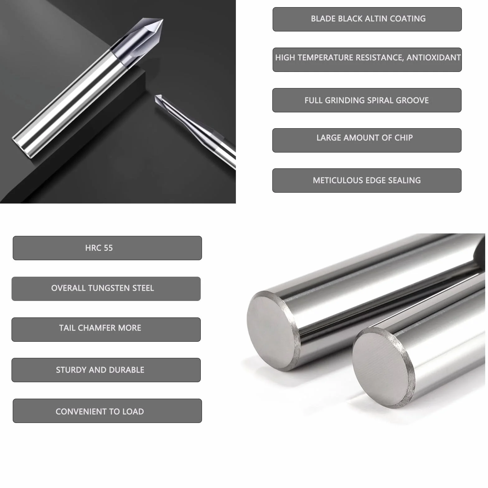 3 pezzi Frese coniche in metallo duro integrale 4mm, 3 Denti/3 Taglio CNC Fresa, 60°, HRC55, Nero Rivestimento in AlTiN, VHM fresa 4mm per Acciaio Metallo Legno Plastica (4mm, 60°)