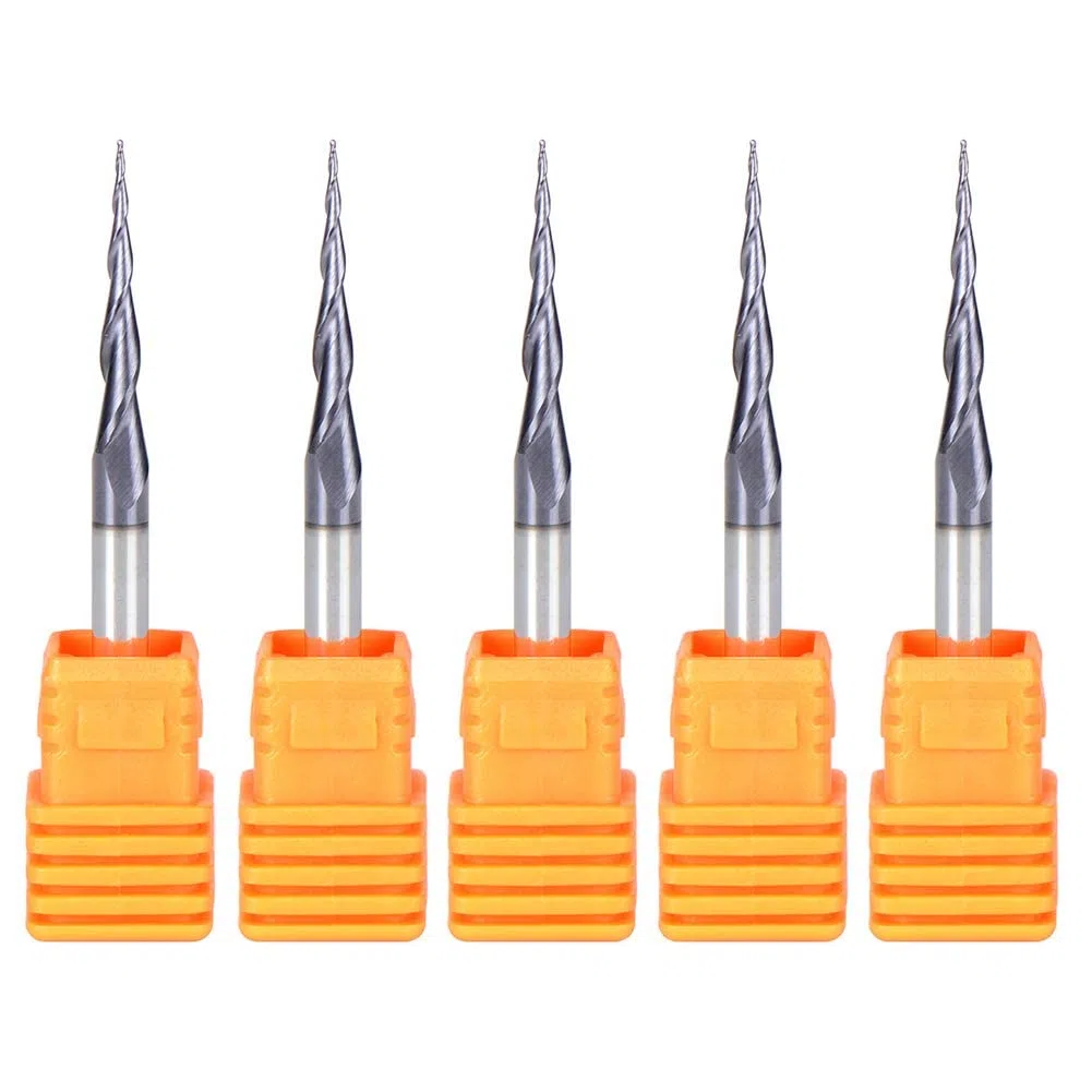 SpeTool 5 Pezzi Fresa Conica 0,25 Raggio per Legno Gambo 1/8'' CNC in Metallo Duro Massiccio Sferica con Rivestimento TiAlN per Intaglio e Incisione 2D e 3D
