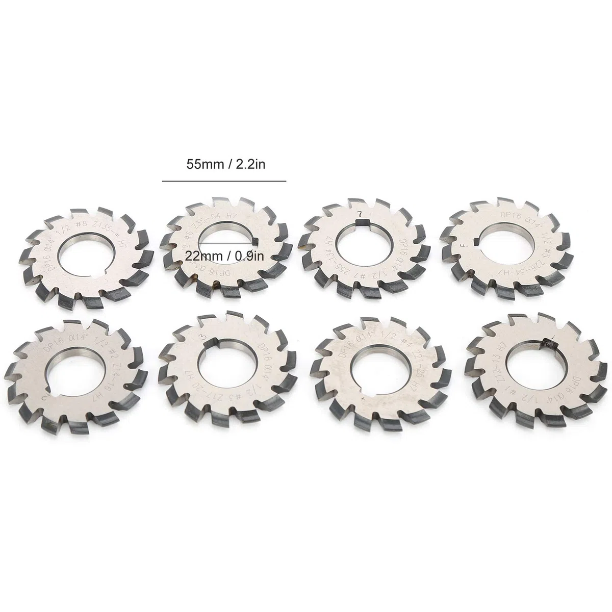 Set di Frese per Ingranaggi Ad Evolvente Set di Frese per Ingranaggi in Acciaio Ad Alta velocità 8 Pezzi Set di Frese per Ingranaggi Ad Evolvente Utensili Taglio in Acciaio Ad