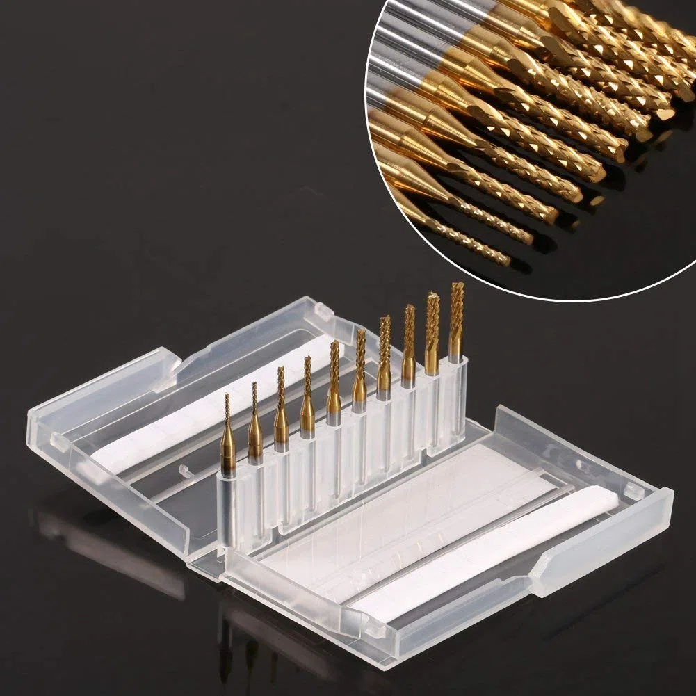 10 Pezzi Fresa CNC, Fresa per CNC in Carburo di Tungsteno, Punte Carburo Rivestite in Titanio, per Circuiti Stampati, Metallo, Plastica (1,0mm, 1,5mm, 2,0mm, 2,5mm, 3,0mm, 2 Pezzi per Tipo)