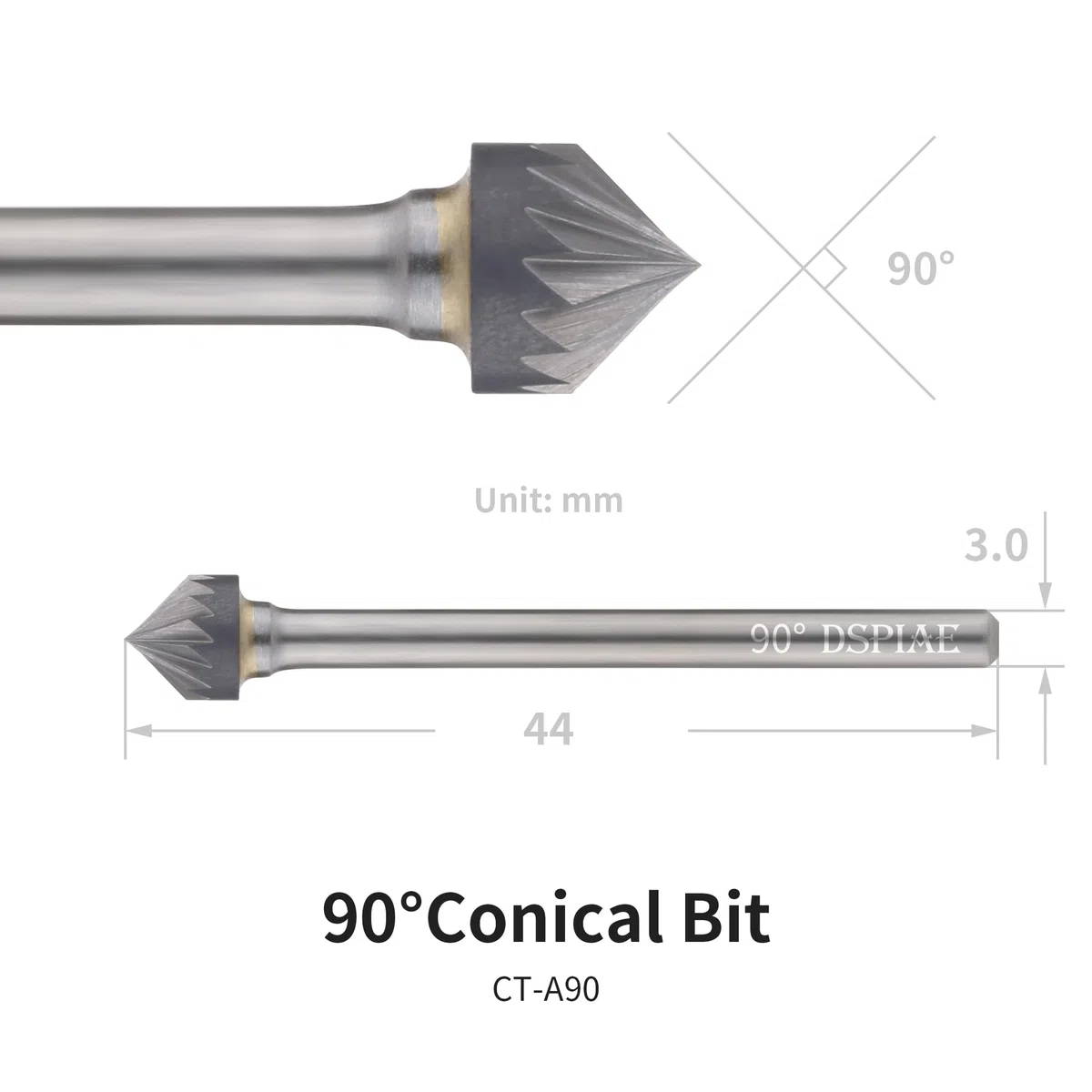 DSPIAE Set di utensili per smussatura, lame da 60 e 90 gradi ciascuno, 4 pezzi, punte coniche e sferiche da 3 mm con manico