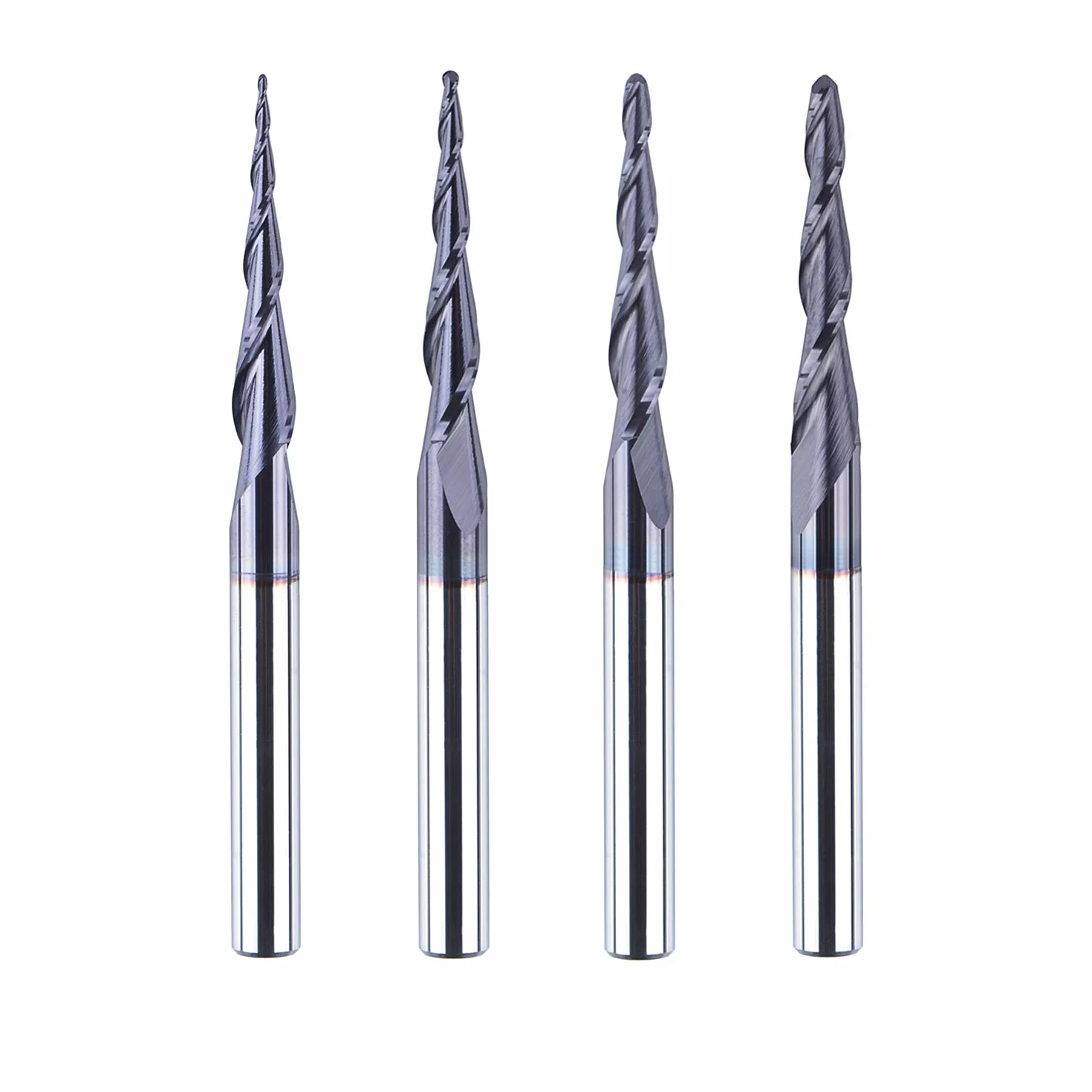 SpeTool 4 frese a testa sferica con punta conica CNC R0,25 mm 1,0 mm fresa da 4 mm fusto VHM fresa per fresatrice superiore con rivestimento TiAlN per incisione 2D e 3D