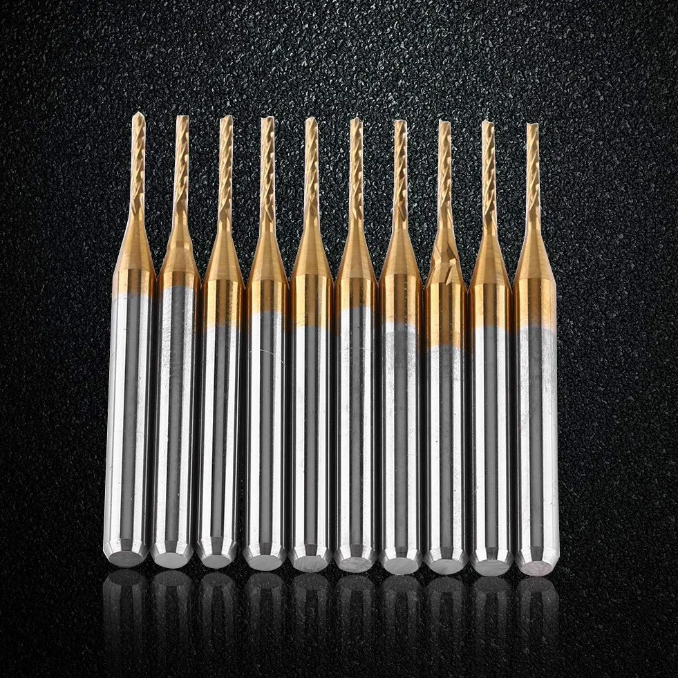 Akozon 10 frese CNC 3,175 mm *1 mm rivestimento in carburo di tungsteno e titanio strumento da taglio punta dritta fresa per scultura incisione