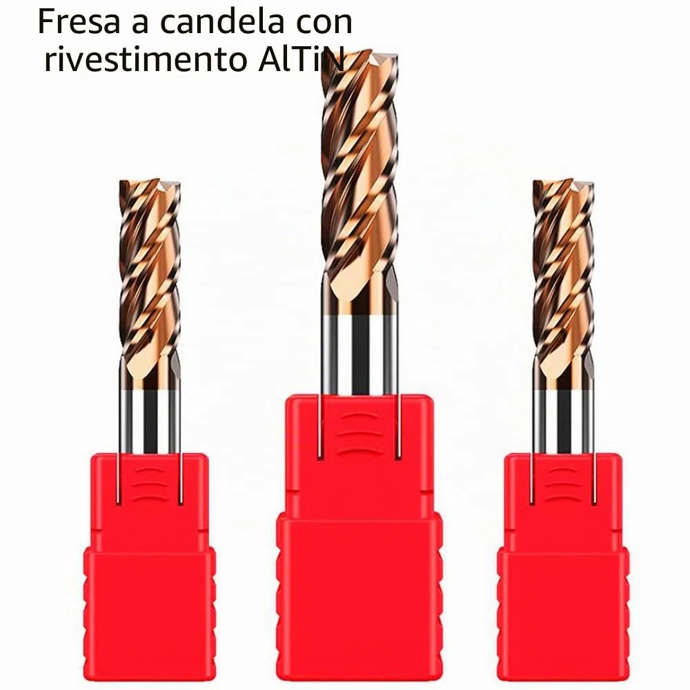 ASNOMY Set di frese per scanalature in metallo duro VHM, 8 pezzi, diametro 2 – 12 mm, fresa CNC per metallo – AlTiN rivestito 55 HRC