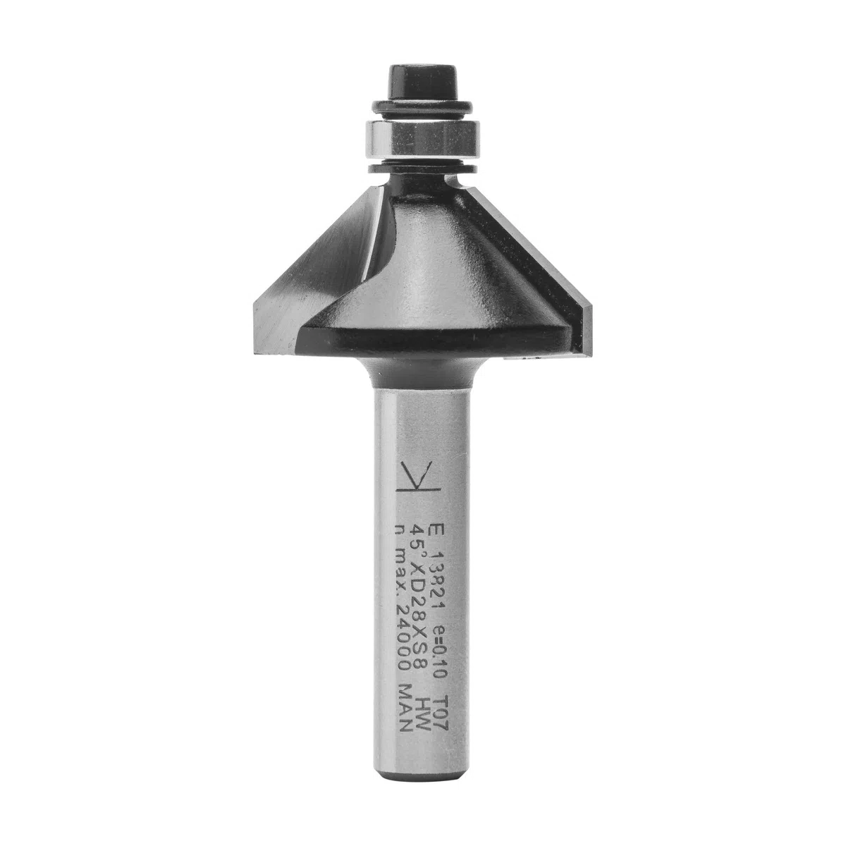 ENT 13821 Fresa a smusso carburo, Albero (S) 8 mm, diametro (D) 28,6 mm, NL 9 mm, E 45°, SL 32 mm, con cuscinetto a sfere