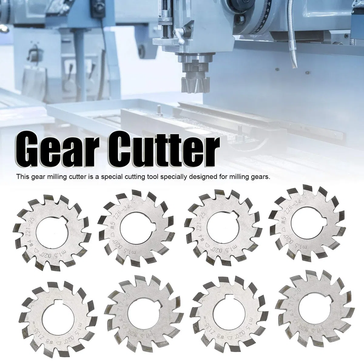 8Pcs Gear Cutter 20 ° Gear Cutter M1.5 Fresa per Ingranaggi in Acciaio Ad Alta Velocità Forniture Industriali