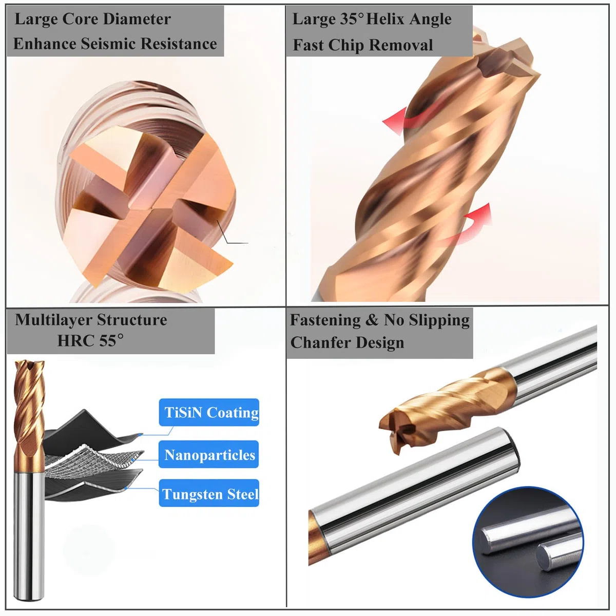 5 frese a gambo in metallo duro 4 flauto, 6 – 12 mm, CED TiSiN Coat, punta elicoidale VHM CNC, punte per trapano/fresa, 55 HRC, punta per trapano per acciaio, lega di alluminio, rame