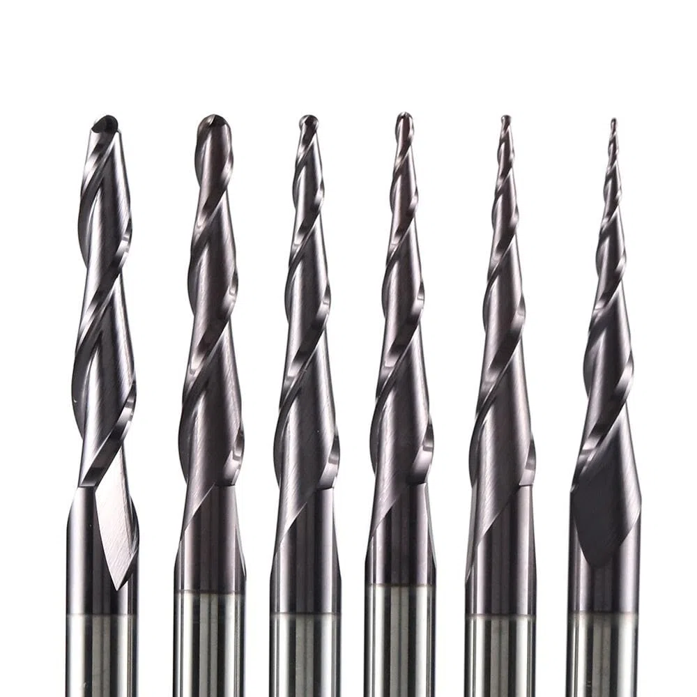 HRC55 3.175mm 6mm Gambo in carburo di tungsteno solido rivestito con punta a sfera conica Punta a punta CNC Fresa for fresa for metallo Fresa for legno e frese(R0.25-30.5-D6)