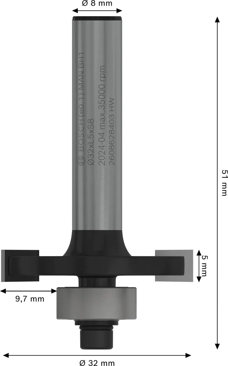 Bosch 608 628 403 Fresa a Disco per Scanalature 8 mm, D1 32 x 5 x 51 mm