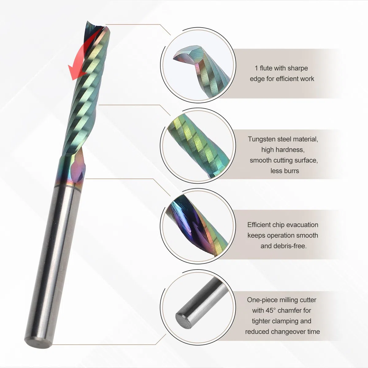 EFUTURETIME Fresa in Metallo Duro 6 mm Ad Una Elica Con Rivestimento DLC, Spirale CNC in Acciaio Al Tungsteno per Fresatrici, Legno, PVC, Alluminio, Lavori di Precisione
