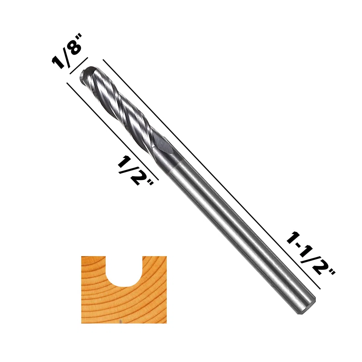 Genmitsu 5 pezzi frese a testa sferica CNC router bits, 1/8" gambo in acciaio al tungsteno CNC Cutter con 3-Flute Carving Bit Set, 1-1/2" lunghezza totale TiAlN rivestito, 3BNB05