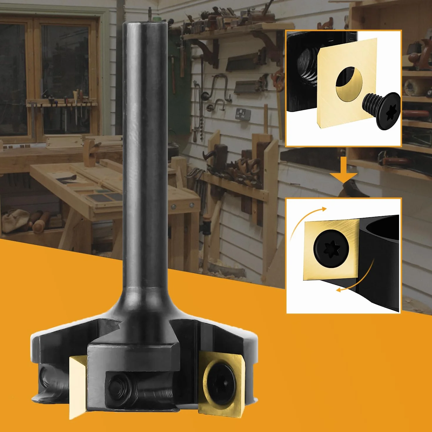 SpeTool Fresa per Spianare Fresa per Legno Gambo 8mm Fresa CNC Fresa a Spianare Diametro di Taglio 40mm con 4 Inserti Fraiser Rivestimento ATS in Carburo di Tungsteno Fresatrice Verticale Legno
