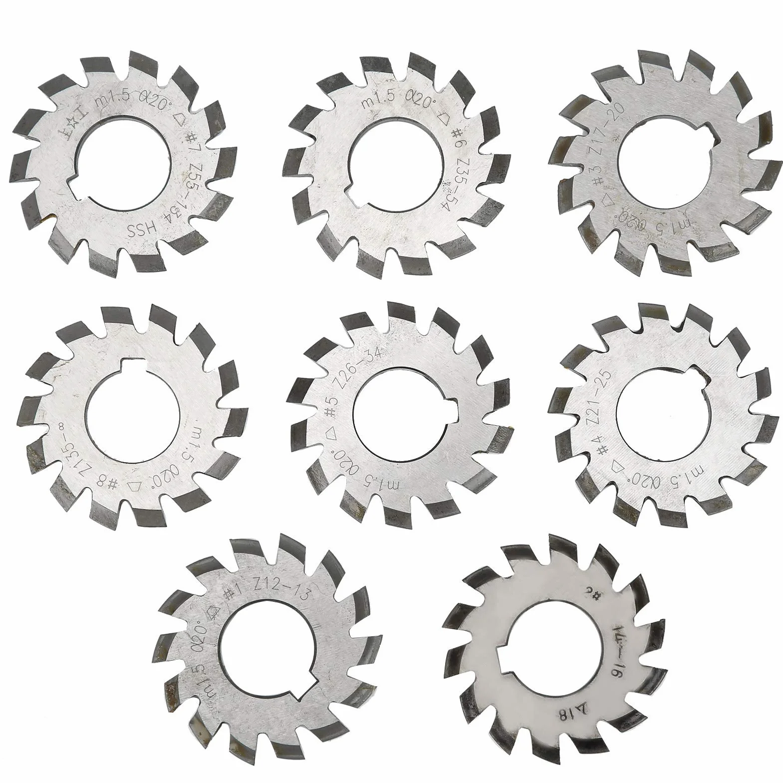 8Pcs Gear Cutter 20 ° Gear Cutter M1.5 Fresa per Ingranaggi in Acciaio Ad Alta Velocità Forniture Industriali