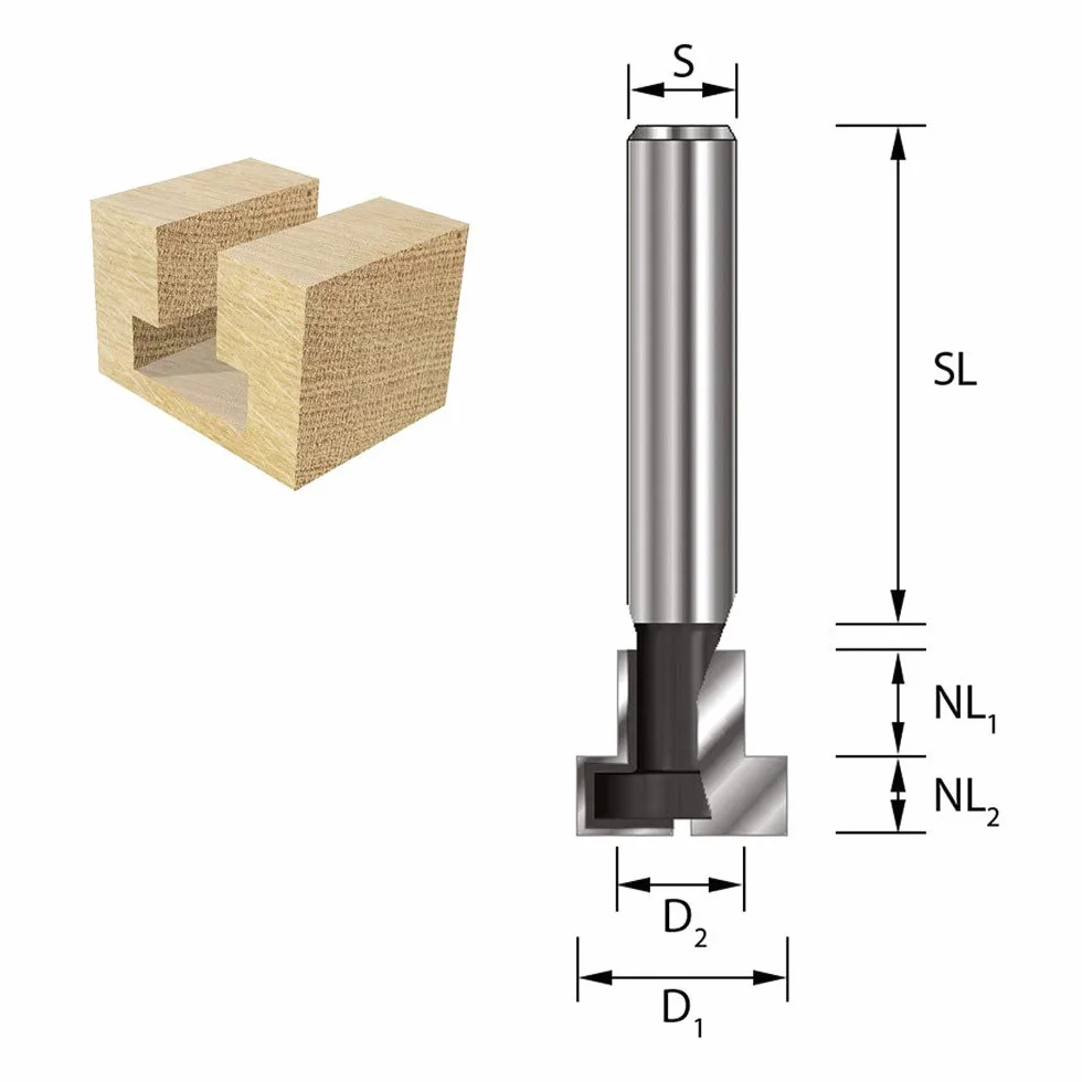 ENT 17731 Fresa per scanalature a T in metallo duro, codolo (S) 8 mm, diametro (D1) 12,7 mm, D2 6,35 mm, NL1 8 mm, NL2 4.8 mm, Z2