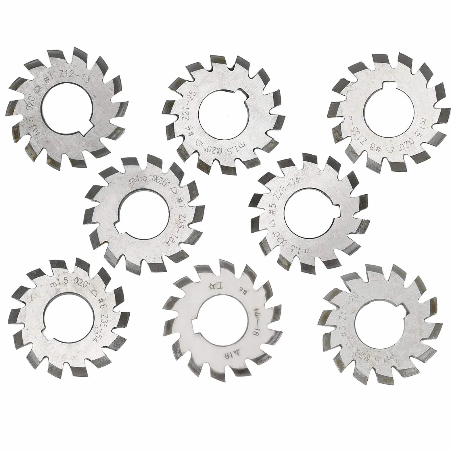 8Pcs Gear Cutter 20 ° Gear Cutter M1.5 Fresa per Ingranaggi in Acciaio Ad Alta Velocità Forniture Industriali