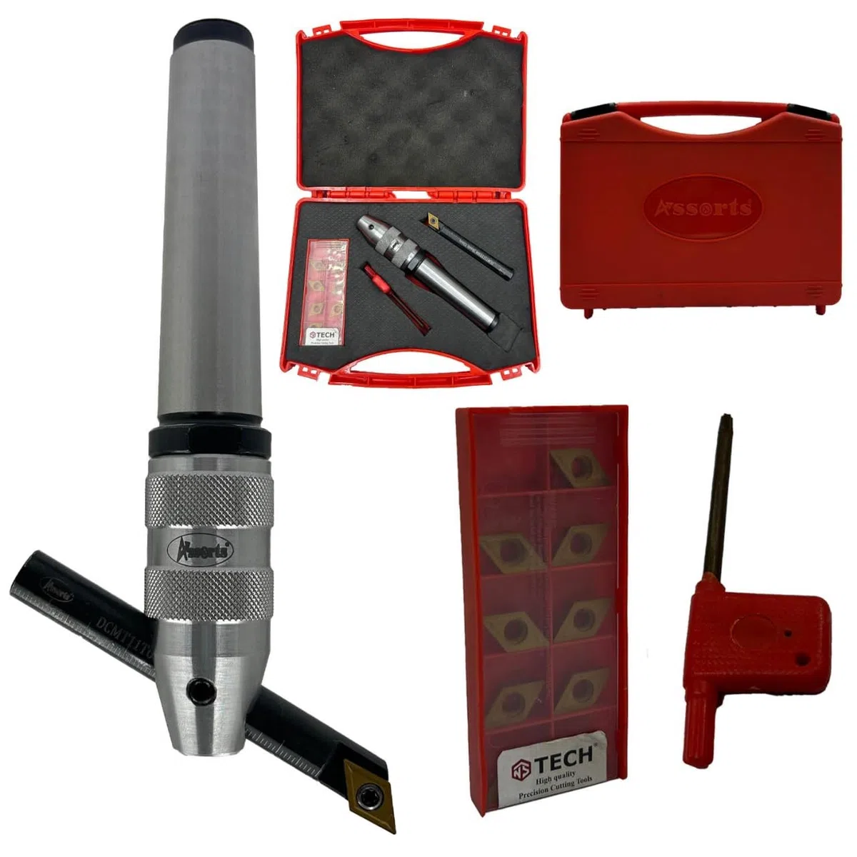 Taglierina per mosche con gambo MT3 e barra di alesatura indicizzabile - Include 10 inserti DCMT 11T304, chiave T-15 e custodia in plastica | Perfetto per affrontare e forare | Guarda il video