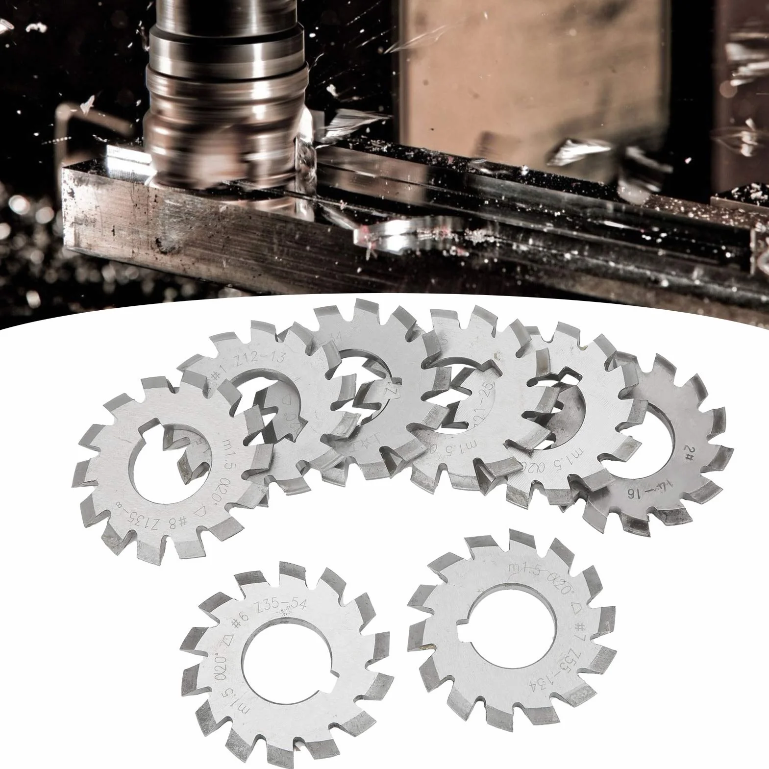 8Pcs Gear Cutter 20 ° Gear Cutter M1.5 Fresa per Ingranaggi in Acciaio Ad Alta Velocità Forniture Industriali