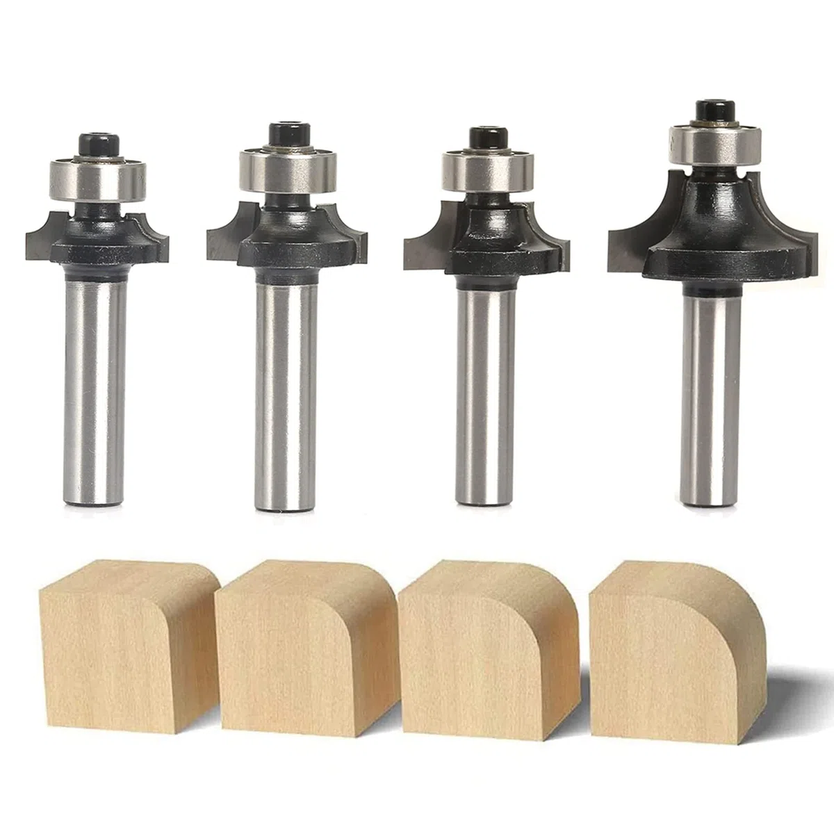 Set di 4 frese rotonde, fusto da 8 mm, fresa a raggio standard, con cuscinetto a sfera, fresa arrotondata per fresatura dei bordi/tavolo di fresatura
