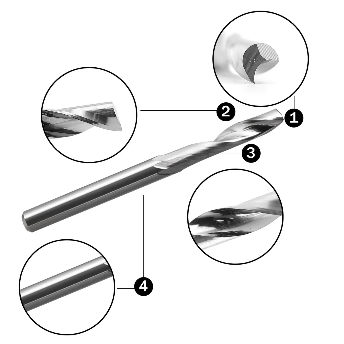 Fresa CNC a gambo singolo da 3,175 mm, per alluminio 3,175 mm, lunghezza di taglio 6 mm, lunghezza totale 38 mm, fresatrice CNC in alluminio, fresatrice CNC (3.175×1,5x6mm)