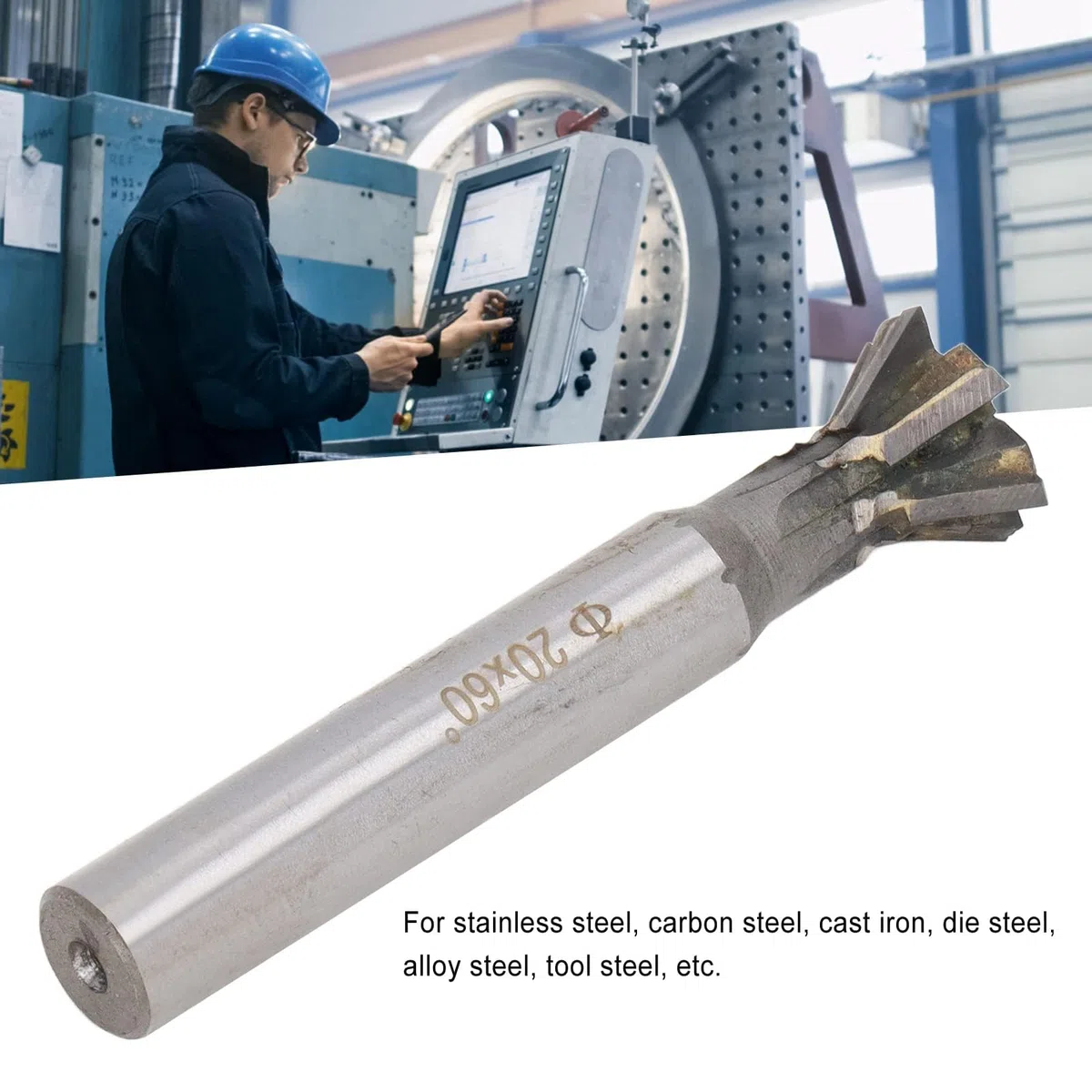 Fresa a Coda di Rondine a 6 Scanalature Utensile Taglio per la Lavorazione dei Metalli in Metallo Duro 60 Gradi per Acciaio Inossidabile e Acciaio Al Carbonio
