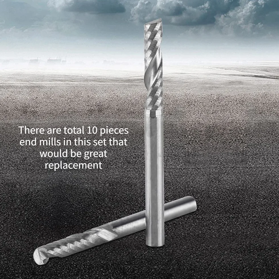Set di frese, frese a spirale in carburo di tungsteno 10 pezzi Frese a singolo flauto Frese a CNC Codolo 4 mm