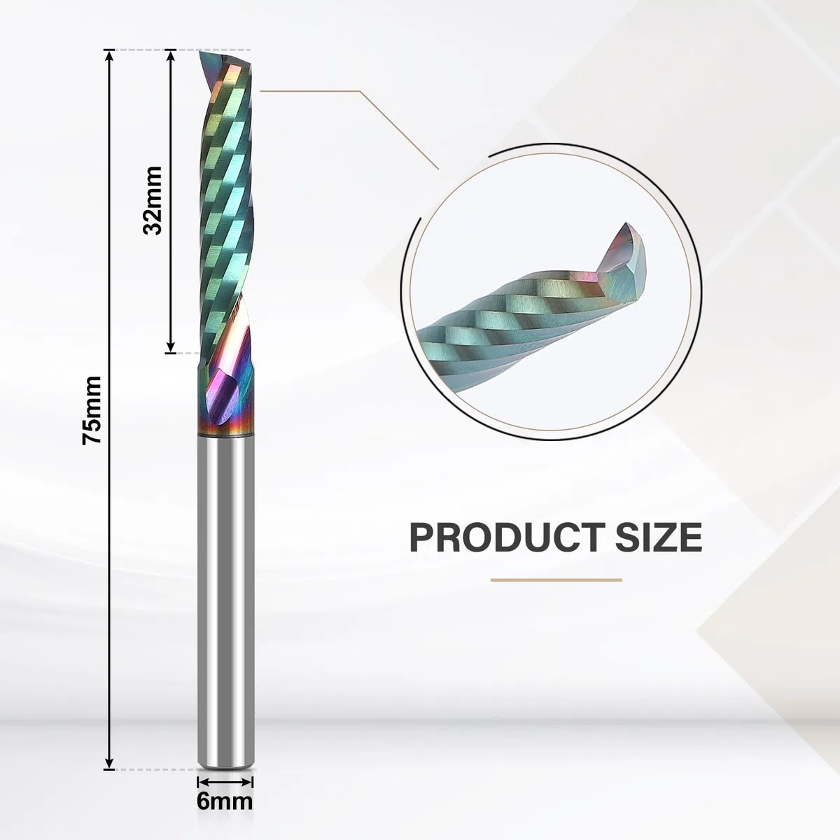 EFUTURETIME Fresa in Metallo Duro 6 mm Ad Una Elica Con Rivestimento DLC, Spirale CNC in Acciaio Al Tungsteno per Fresatrici, Legno, PVC, Alluminio, Lavori di Precisione