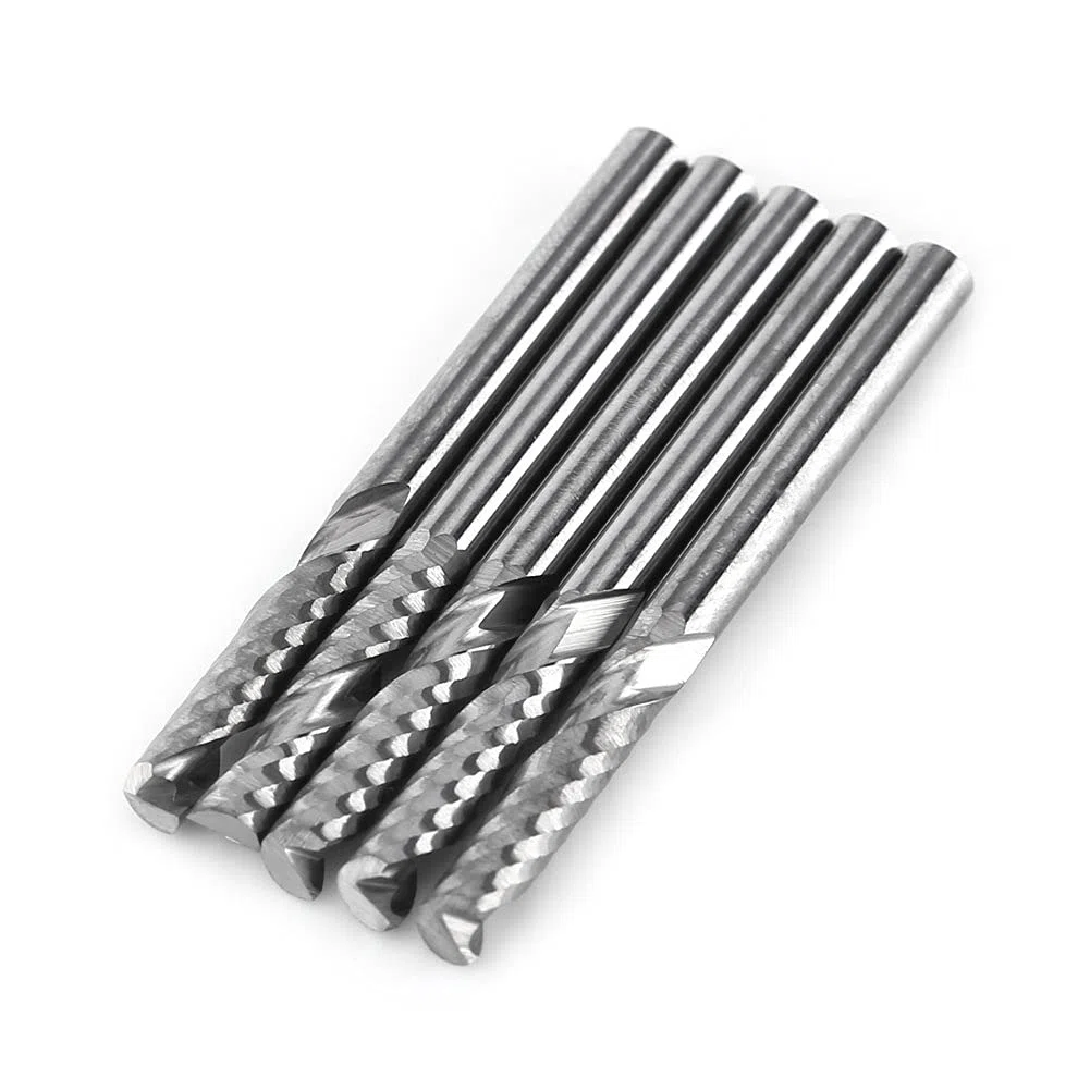 5 Pezzi Frese Set, 1/8" Gambo 3.175x22mm Fresa a Spirale, Carburo di Tungsteno Singolo Flauto Fresa Spirale CNC Frese, per Legno Alluminio Acciaio Titanio